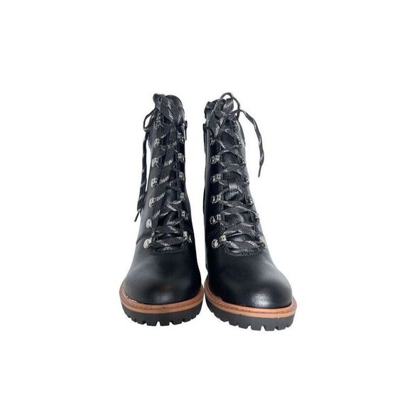 SUN STONE Womens Black Lace Up Octavia Round Toe Block Heel Hiking Boots 7 M - Picture 2 of 14